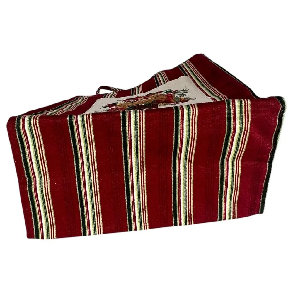 New 2005 Longaberger Basket Holiday Tote Bag Fabric Purse Stripe Embroidered VTG